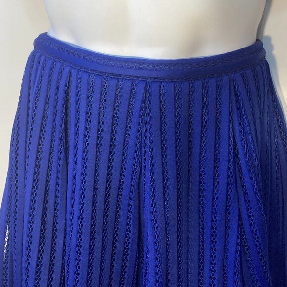 Soprano SZ M dressy sapphire blue print striped mesh unique flare skirt - Picture 2 of 8